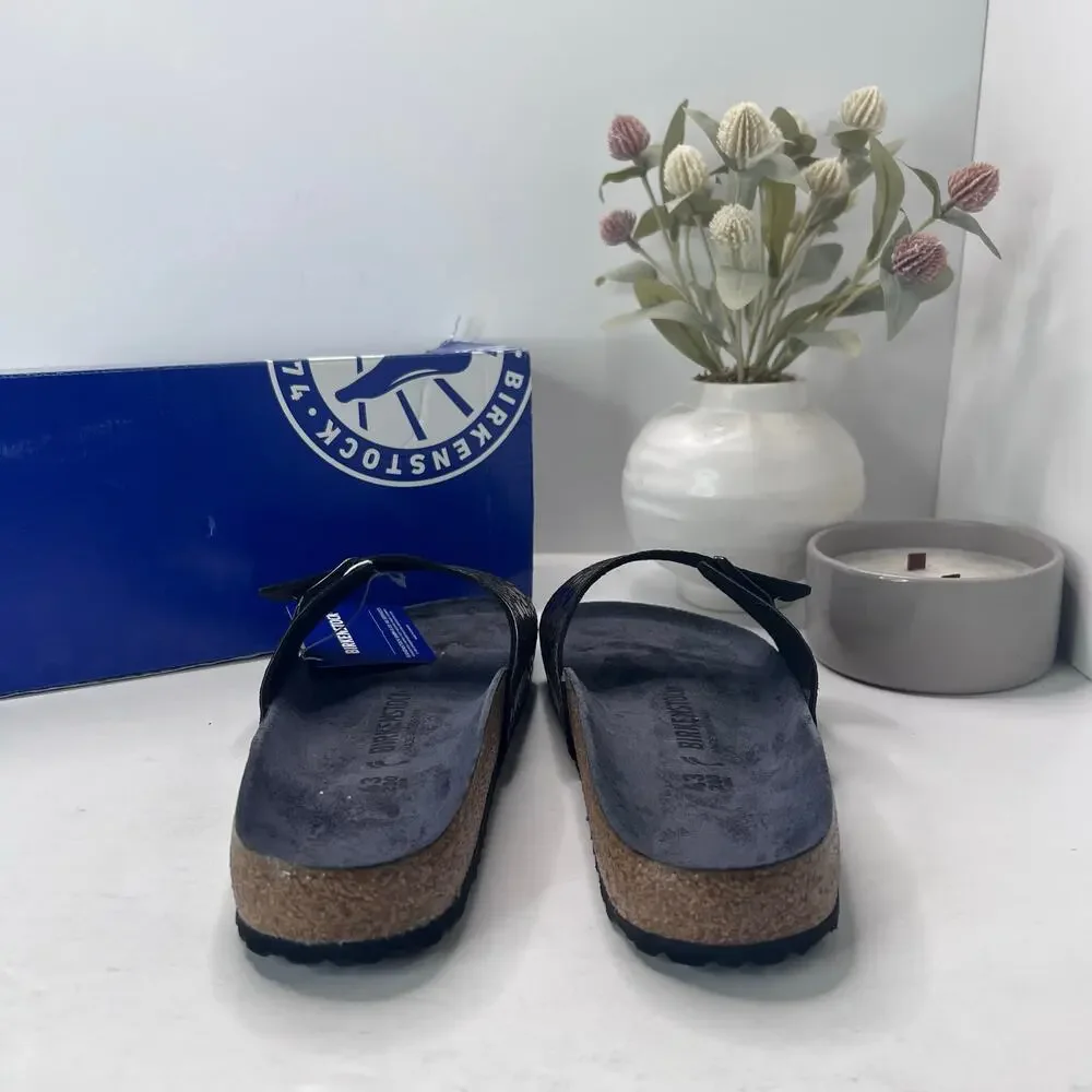 Birkenstock Madrid BS Birko Flur Sandal Metallic Stone Black Men 10/EU 43 NWB